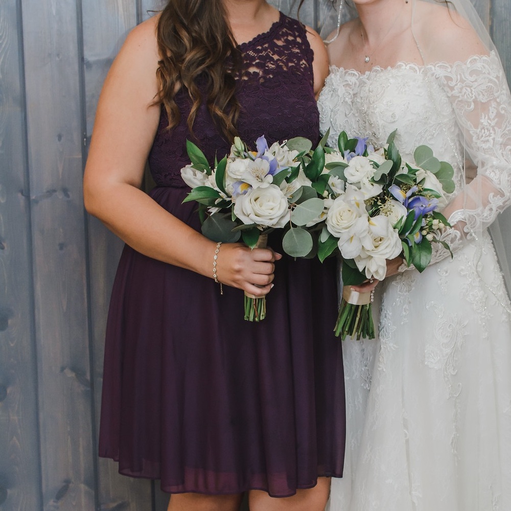 David’s Bridal Plum One Shoulder Lace Cocktail Bridesmaid Dress Size 16